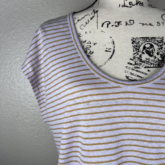 Madewell Sz M Stripe Linen Blend U-Scoop Short Sleeve Tee Distant Lavender ND798 - Picture 2 of 12